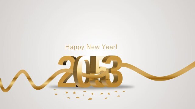 3D gold text Happy New Year 2053 with elegant ribbon and confetti on a clean light background, perfect for festive holiday greeting cards, social media posts, and celebration invitations.