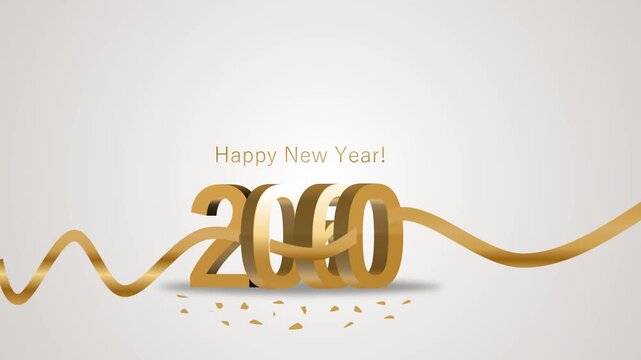 3D gold text Happy New Year 2060 with elegant ribbon and confetti on a clean light background, perfect for festive holiday greeting cards, social media posts, and celebration invitations.