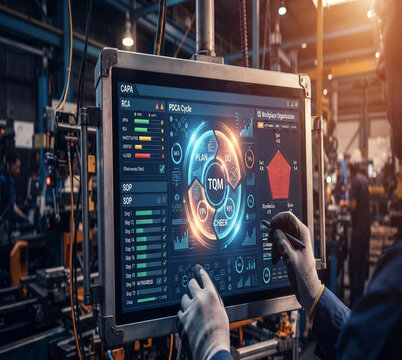 Hands adjust PDCA wheels with CAPA root cause verification tracking