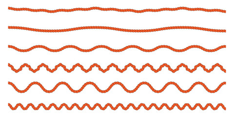 Collection of orange rope lines with different wave amplitudes for decorative borders. © Ai Gallerybd