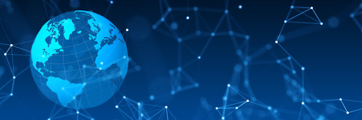 Naklejka premium The Earth and communication networks. DX, global, future, cyber, security, IT, business, technology.