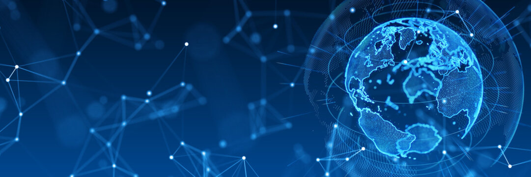 The Earth and communication networks. DX, global, future, cyber, security, IT, business, technology.