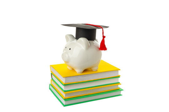Piggy bank represents saving for education, isolated on white, PNG