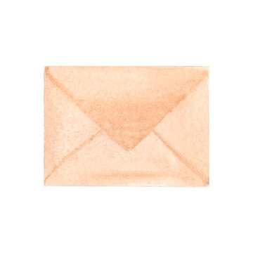 Watercolor isolated set of envelope with wax stamp, letters, sheet of paper and . Other elements for lettering and post. Clipart set isolated on a white background