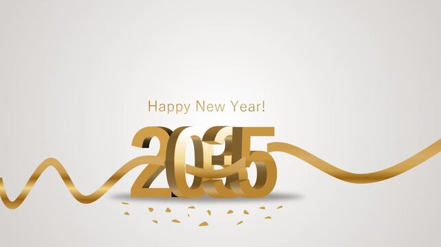 3D gold text Happy New Year 2035 with elegant ribbon and confetti on a clean light background, perfect for festive holiday greeting cards, social media posts, and celebration invitations.