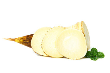 Fresh sliced bamboo shoot with mint isolated on white © TrinhVan