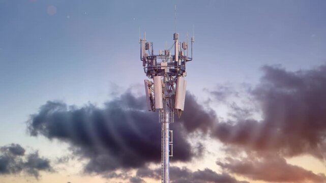5G Mobile Communications Tower with Waves Emanating from the Transmitter