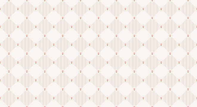 Elegant minimal tulip pattern with beige argyle diamond grid