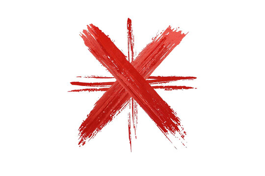 Red brush stroke crossmark creating an x symbol, representing rejection, error, and prohibition on transparent background