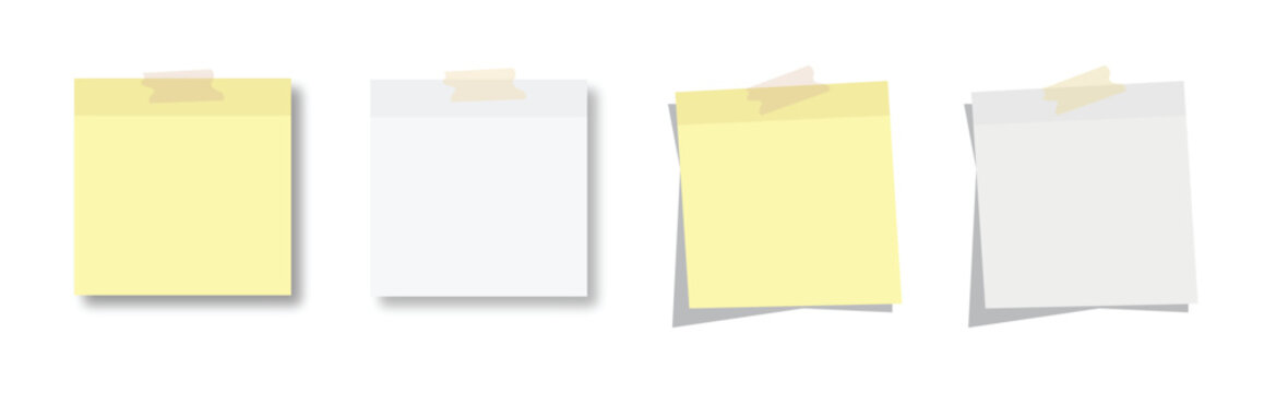 Set of blank sticky note with duct tape. Note paper with adhesive tape. Office reminder notes set. post it note paper, sticky paper, adhesive tape, memo reminder.