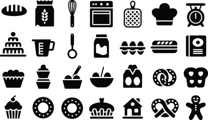 Baking icons in a grid with a white background for culinary concepts © Nezam