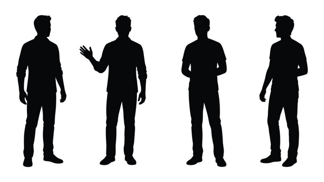 Four black silhouettes of men in different poses