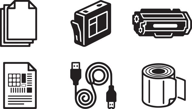 Flat icons set of printing and document tools Vector