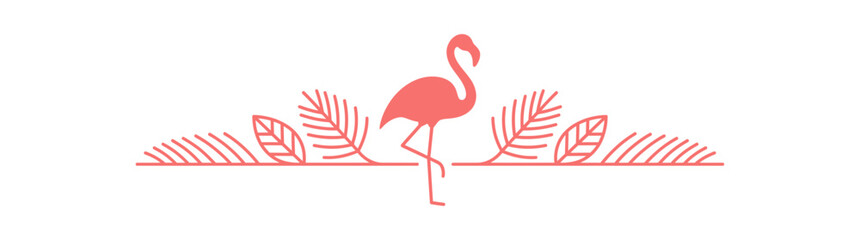 Obraz premium Coral Flamingo Bird with Tropical Leaves Divider
