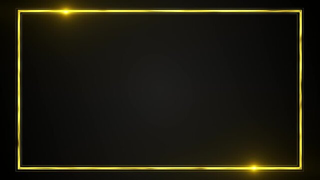 Black luxury background glowing golden rectangle frame, clean empty center, polished title space. award , wedding invitations, premium promos, ceremony screens, greeting cards, and elegant motion