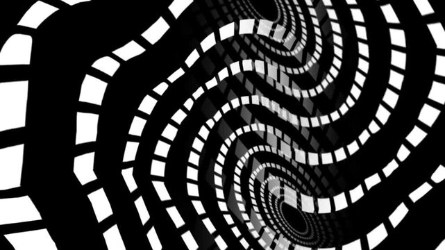 Hypnotic Background Dynamic Monochrome Swirl, Modern Spiral Motion Featuring Rotating Pattern, Abstract Twisting Animation Spiral Tiles 4K Seamless Loop