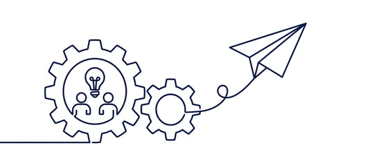 Gears, lightbulb, people, and paper airplane concept illustration © Dudung