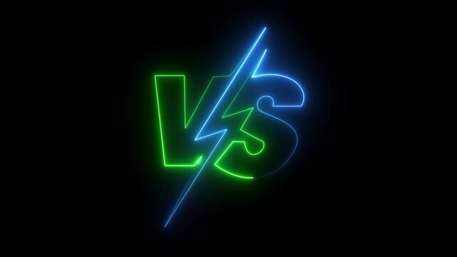 glowing neon VS versus bars icon animation on black background. Versus vs bars icon. blue color vs game match team challenge sign symbol. neon versus for sports and fight competition. game concept.
