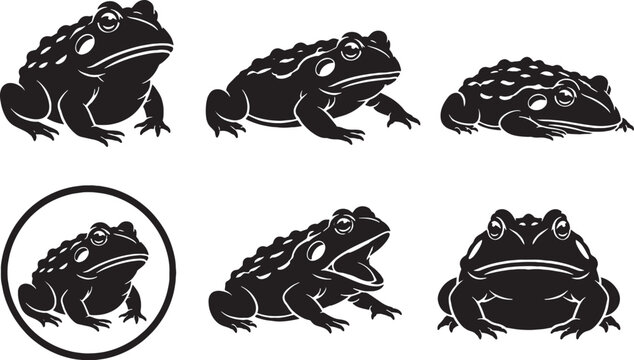 Pacman Frog Silhouette Icon Set Black Vector Collection Isolated Pet Amphibian