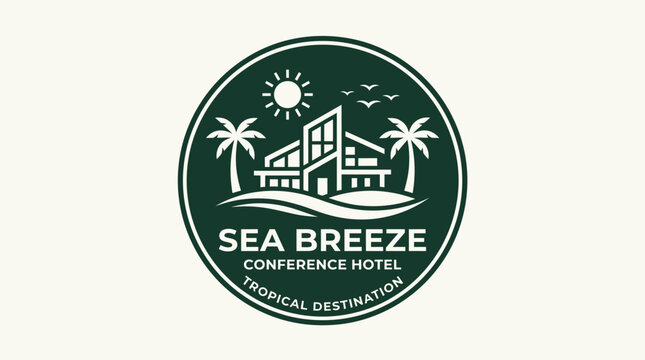 Sea Breeze Conference Hotel Tropical Destination Logo Design.