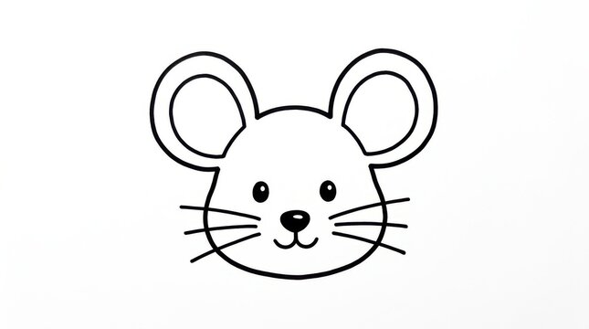 Simple mouse face line art drawing with a clean, minimalist black