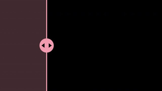 Before and after comparison slider moving side to side, flat motion graphic overlay on transparent background, pink