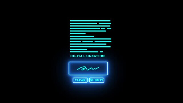 Digital signature on tablet with stylus beside laptop, e-sign document and approval.4k video Animation.