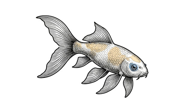 Detailed drawing of a goldfish swimming.