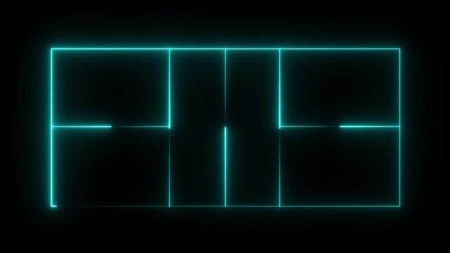pickleball court icon animation on black background. futuristic digital icon video of a high-tech pickleball court.4k