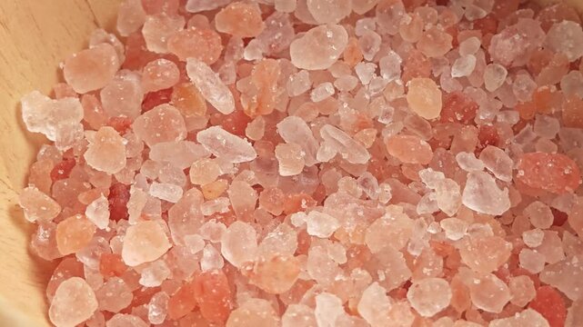 Organic Himalayan Salt in Wooden Bowl.