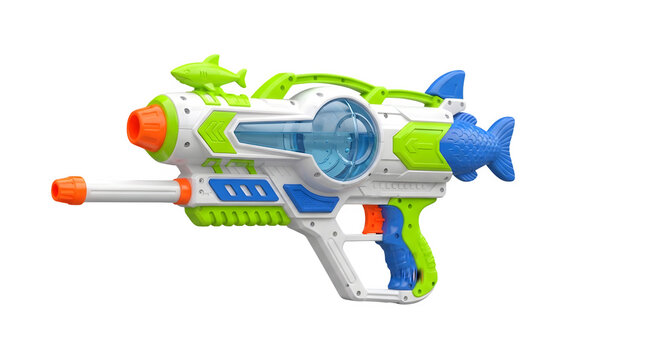 Colorful aquatic toy water blaster isolated on a transparent background for summer fun and active outdoor play