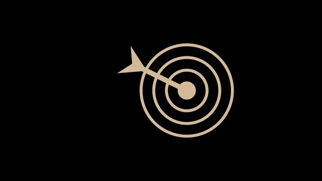 Dart hitting the bullseye target center, flat motion graphic overlay on transparent background, beige