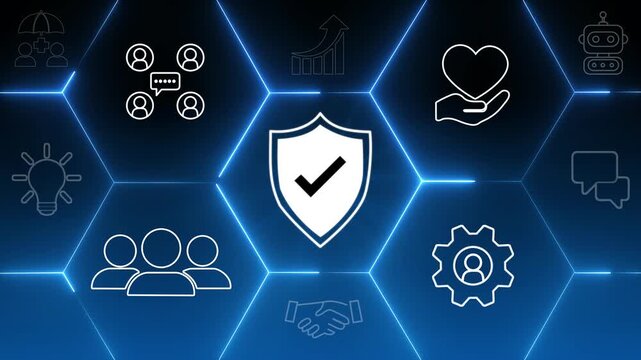 Work safety concept. Businessman touching the icon of safety at workplace sourrounded by safety first, protections, health, regulations and insurance. Working standard process. Zero accidents.4K