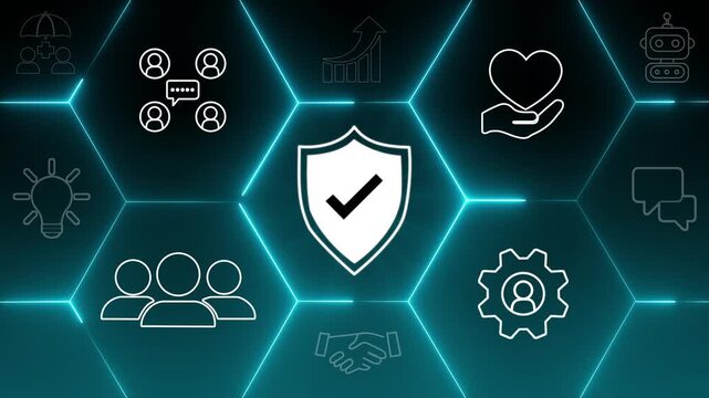 Work safety concept. Businessman touching the icon of safety at workplace sourrounded by safety first, protections, health, regulations and insurance. Working standard process. Zero accidents.4K