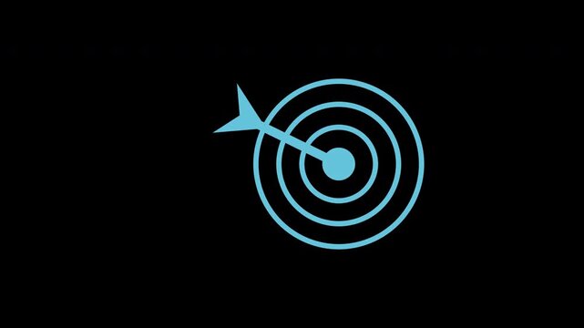 Dart hitting the bullseye target center, flat motion graphic overlay on transparent background, blue