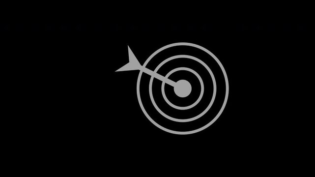 Dart hitting the bullseye target center, flat motion graphic overlay on transparent background, gray