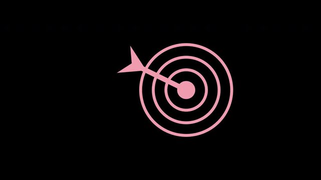 Dart hitting the bullseye target center, flat motion graphic overlay on transparent background, pink
