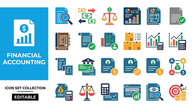 Business and financial accounting icons for management and reporting