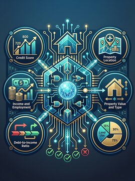 Digital mortgage processing and real estate financial data concept