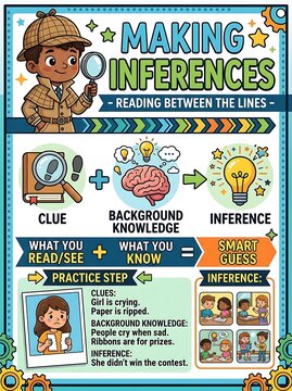 Classroom poster explaining how to make inferences for children