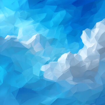 Abstract low poly sky background with geometric clouds and blue sky abstract geometric
