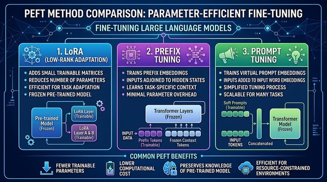 Infographic comparing parameter efficient fine tuning methods for ai