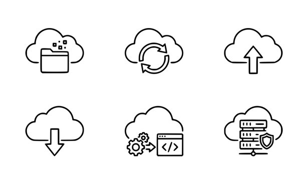 Cloud hosting and online service thin line icon set editable stroke digital platform vector