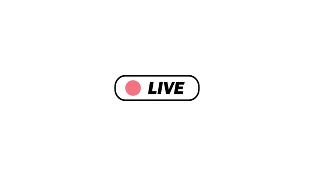 Black live button on white background, simple live streaming icon looped animation with alpha. Animated of live streaming and broadcasting concept.