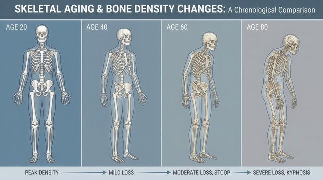 A medically accurate illustration showing the four stages of bone healing from fracture to complete recovery. Transparent anatomy reveals skeletal structure, bone regeneration, and osteoblast activity