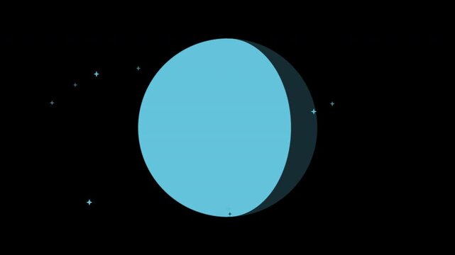 Moon phases cycling from new to full, flat motion graphic overlay on transparent background, blue