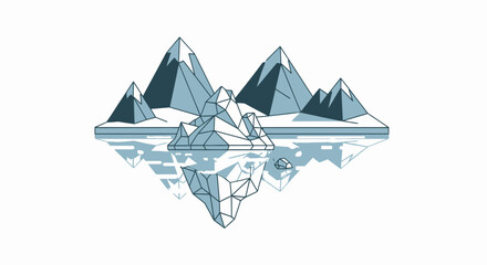Geometric iceberg with mountain reflection in arctic waters © rendi