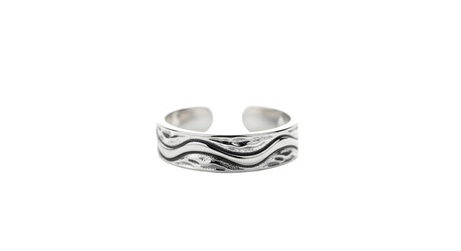 Elegant Minimalist Sterling Silver Wave Pattern Toe Ring Accessory Isolated on a Transparent Background