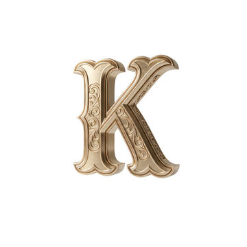 Ornate golden letter k isolated on transparent background