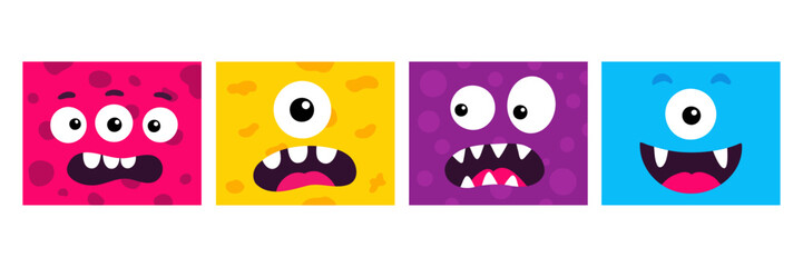Kids monster face avatar emoji. Colorful cute alien square emoticon. Funny game UI character. Happy angry surprised expression sticker © oksanagrytsyuk